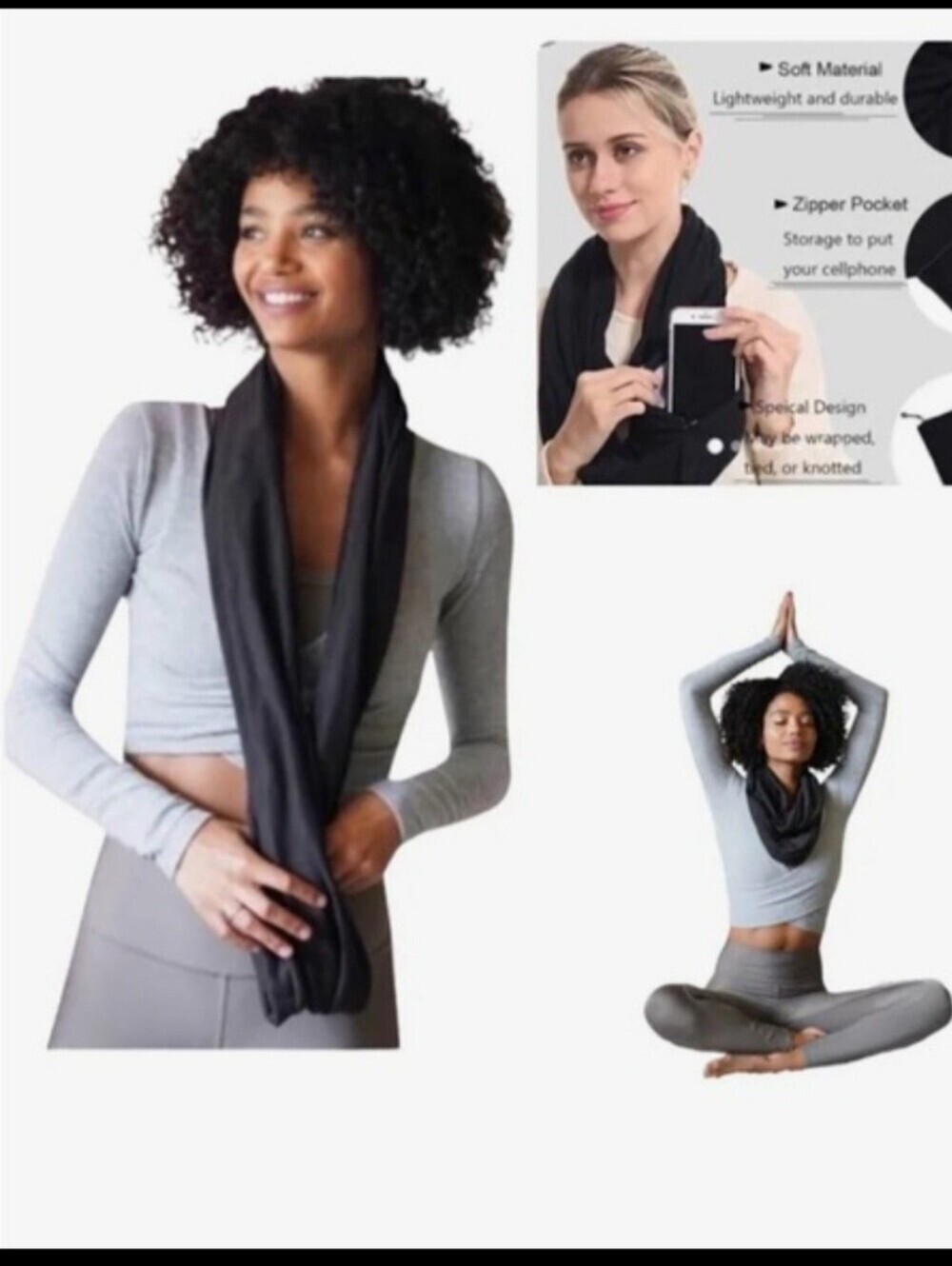 Beyond Yoga Black Infinity Scarf with Zip Pocket